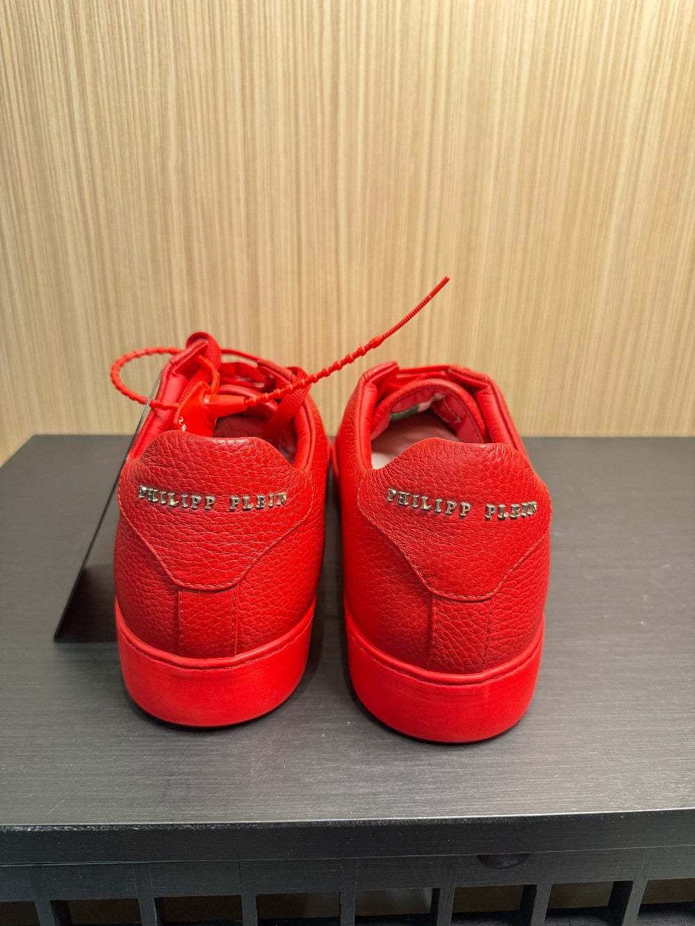 Philipp Plein Red Pebbled Leather Hexagon Logo Sneakers – Size 43|135
