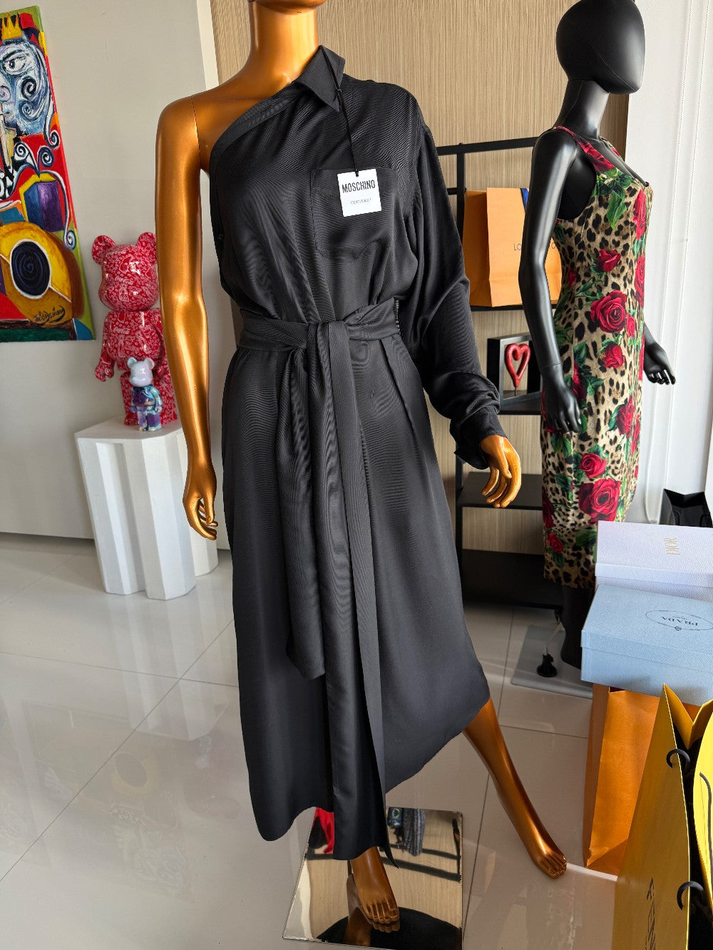 Moschino Couture One-Shoulder Asymmetric Maxi Dress – Black – IT 42 / US 6|505