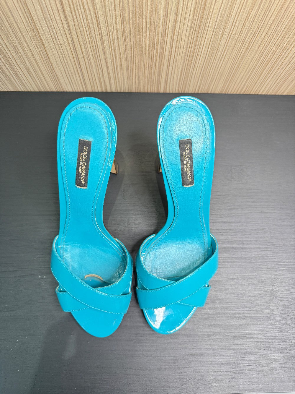 Dolce & Gabbana Crystal Heel Patent Leather Mules|50