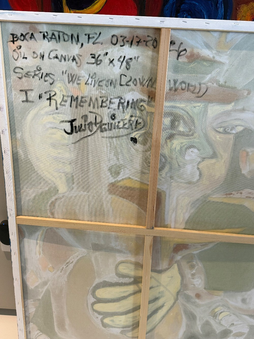 Julio Aguilera “Remembering” I – We Live on Clown World Series – Oil on Canvas, 36 × 48 in|1048