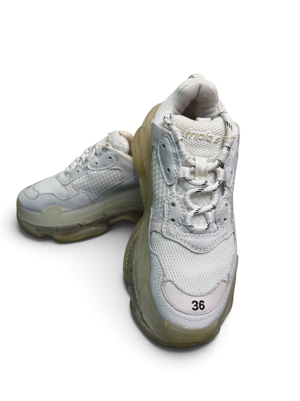 Balenciaga Triple S Clear Sole White Sneakers Size 36|487