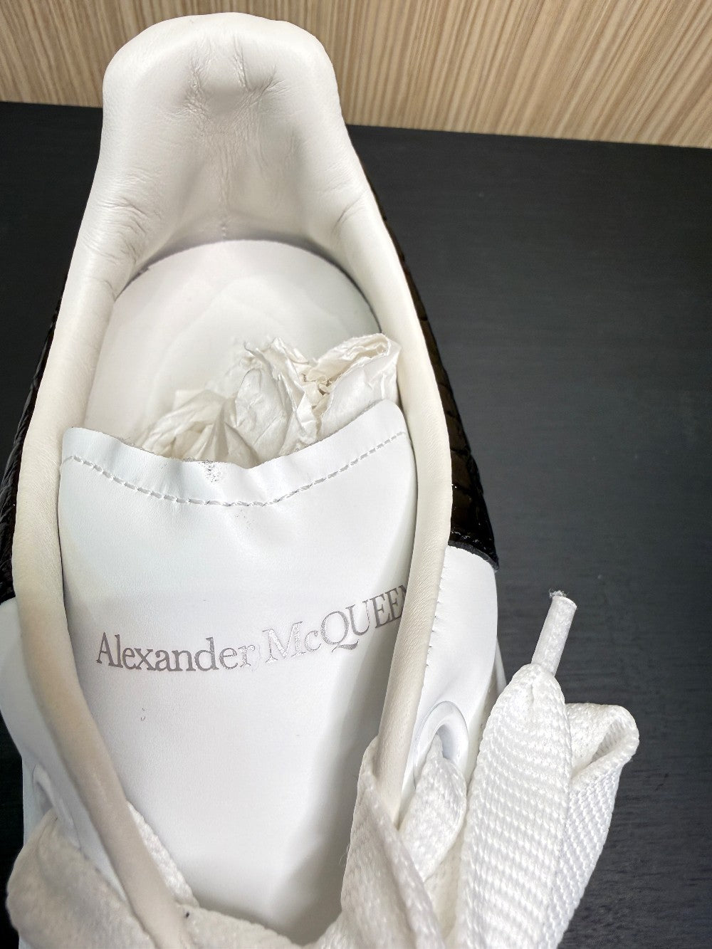 Alexander McQueen Oversized White Leather Sneakers Black Croc Heel Size Size 43.5|154