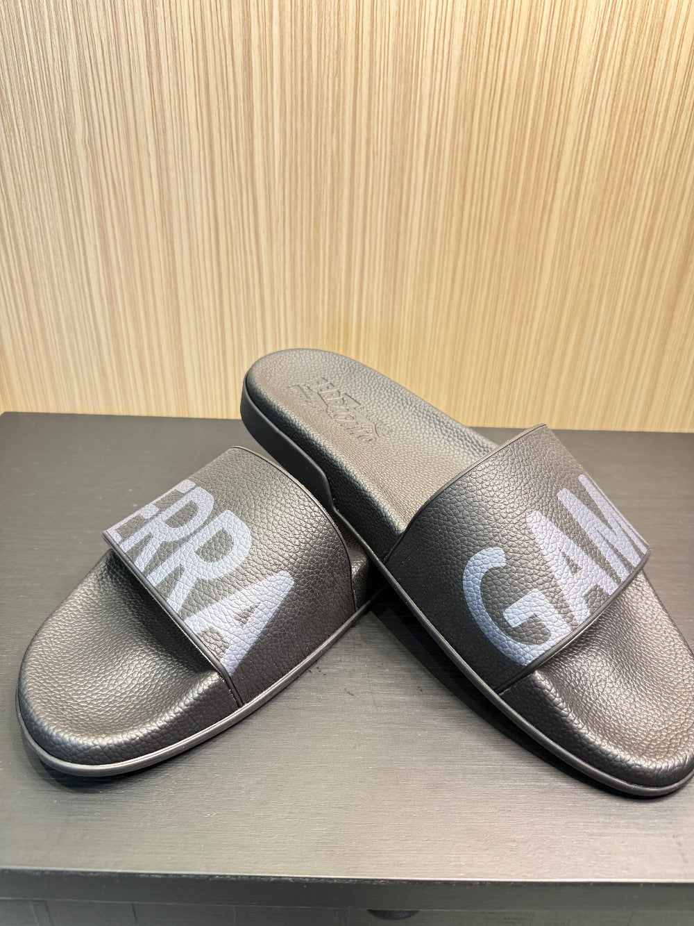 Salvatore Ferragamo Logo Rubber Pool Slides Black Size US Men's 10|245