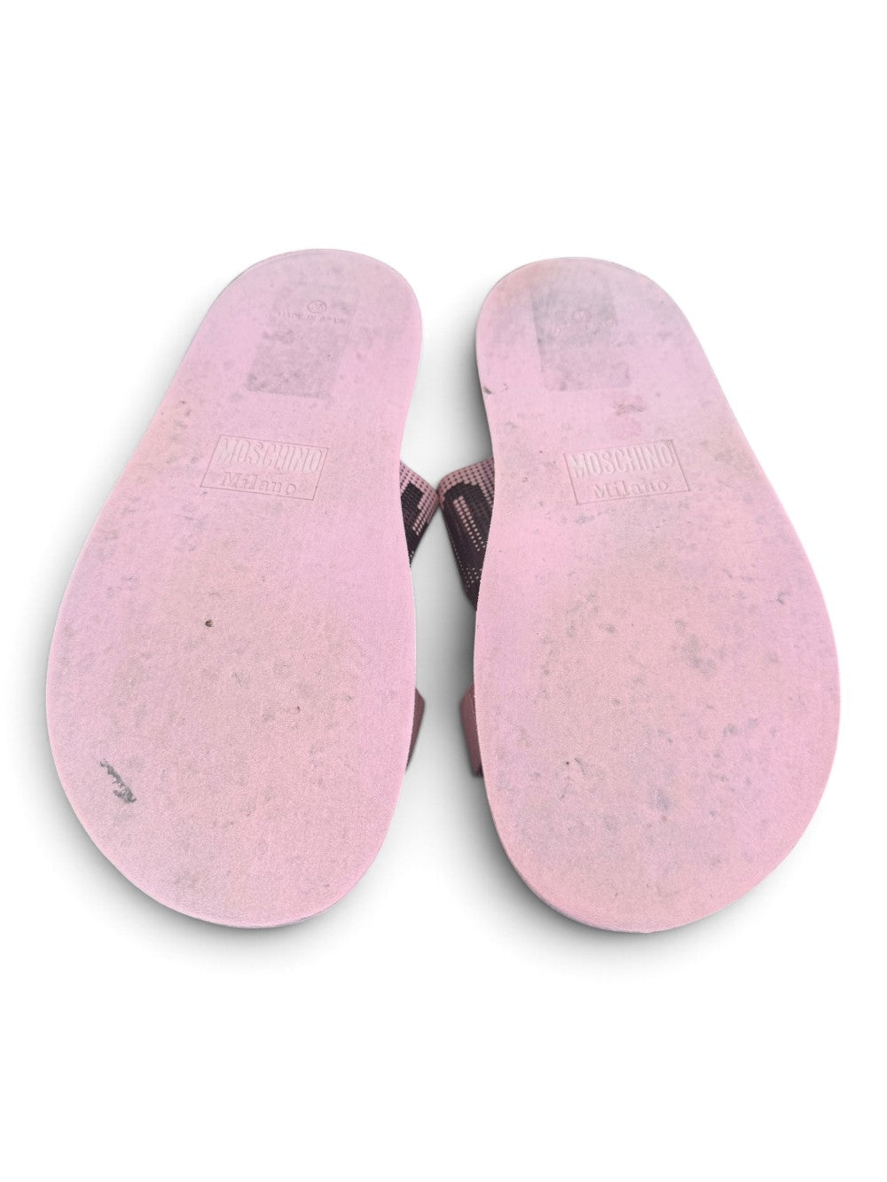 Moschino Pink & Black Embellished Logo Platform Slide Sandals|986