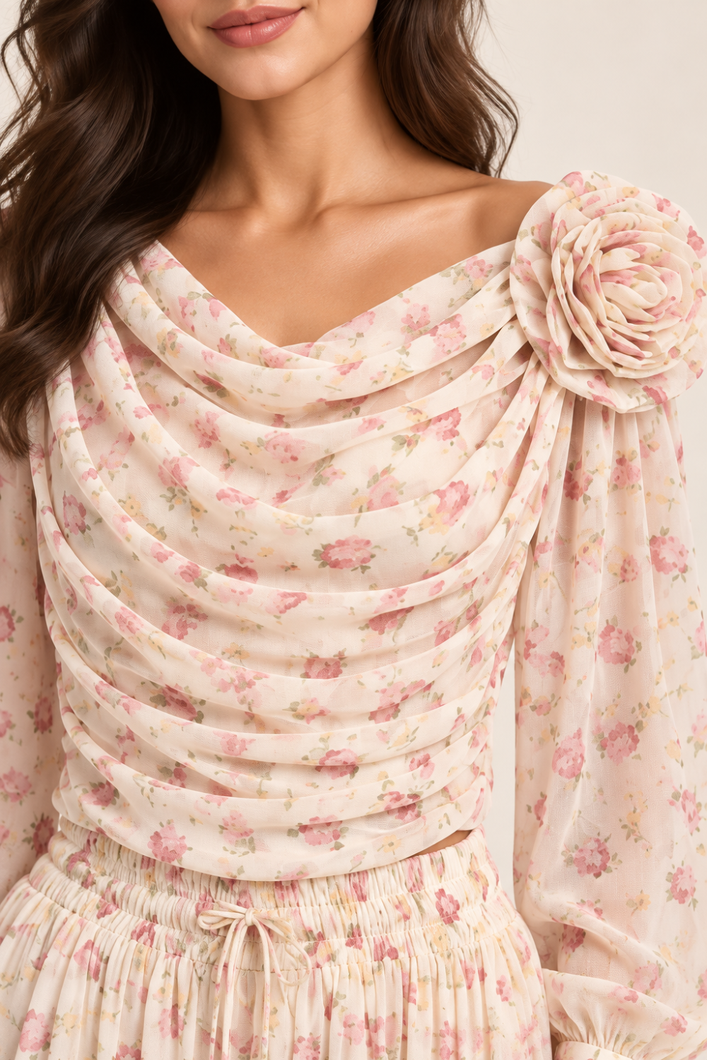 LUMINA Floral Draped Bodysuit & Harem Pants Set — S/M|942