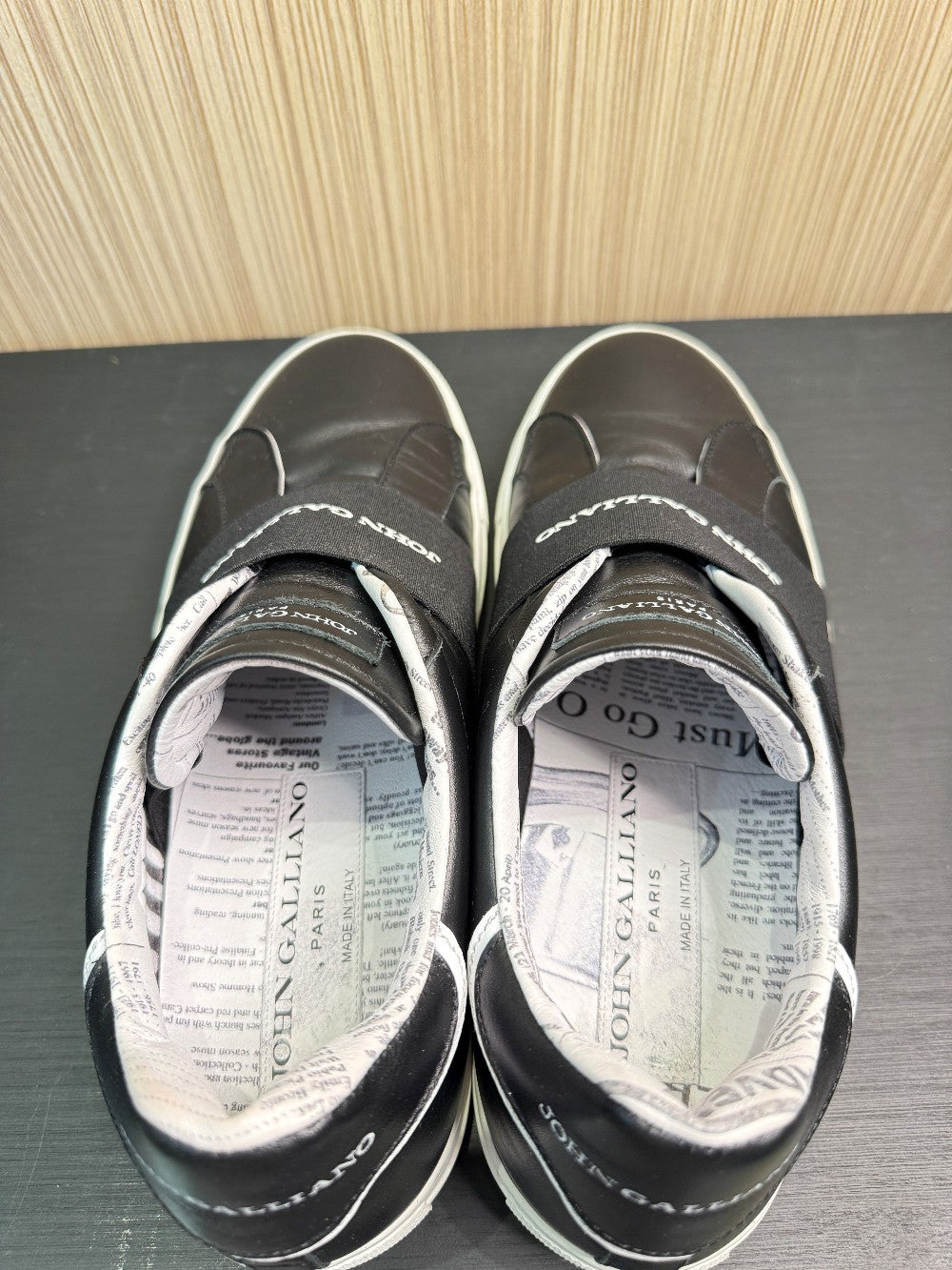 John Galliano Paris Leather Slip-On Sneakers with Logo Strap Size EU 43.5|323