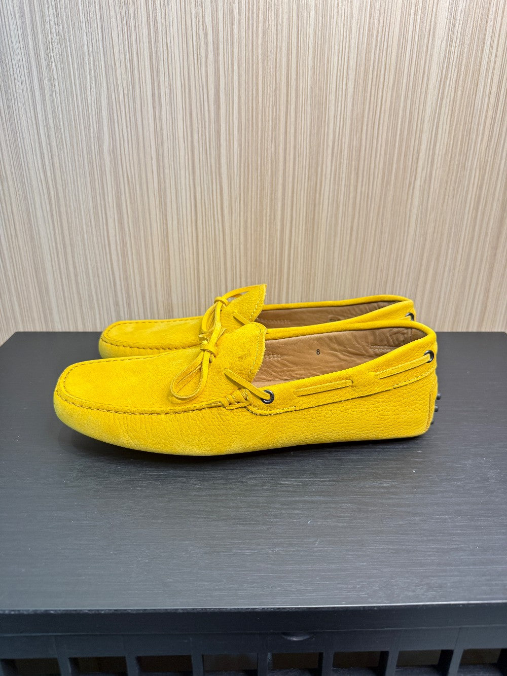TOD'S Men's Gommino Pebbled Leather Driving Loafers Yellow Size US 8 Brand New with Box & Dust Bag|102