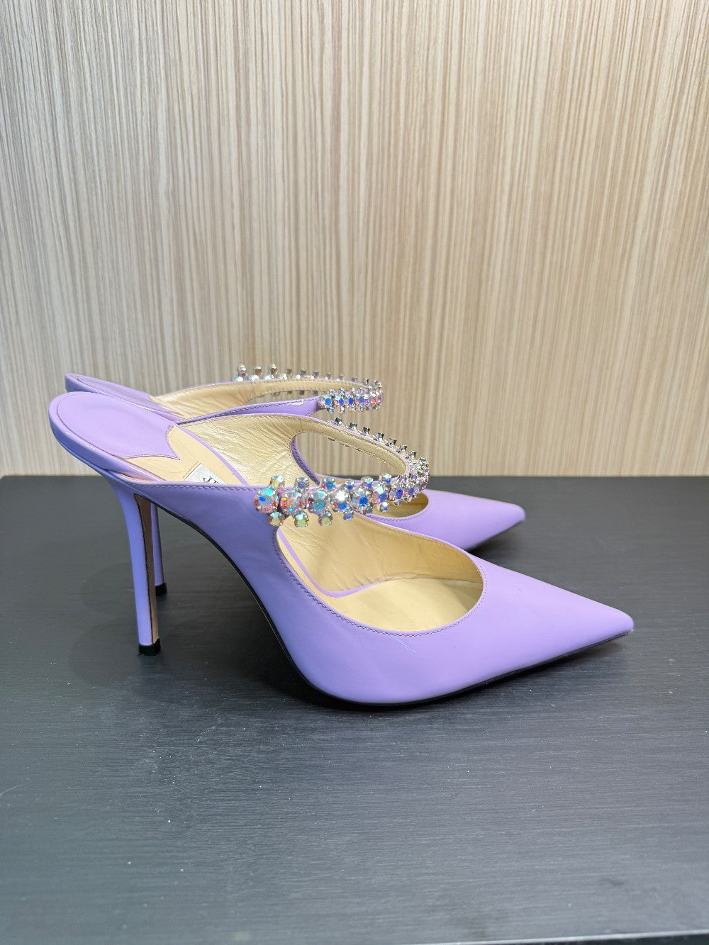 Jimmy Choo Bing Lilac Patent Leather Crystal Strap Mule Pumps Size 40|205