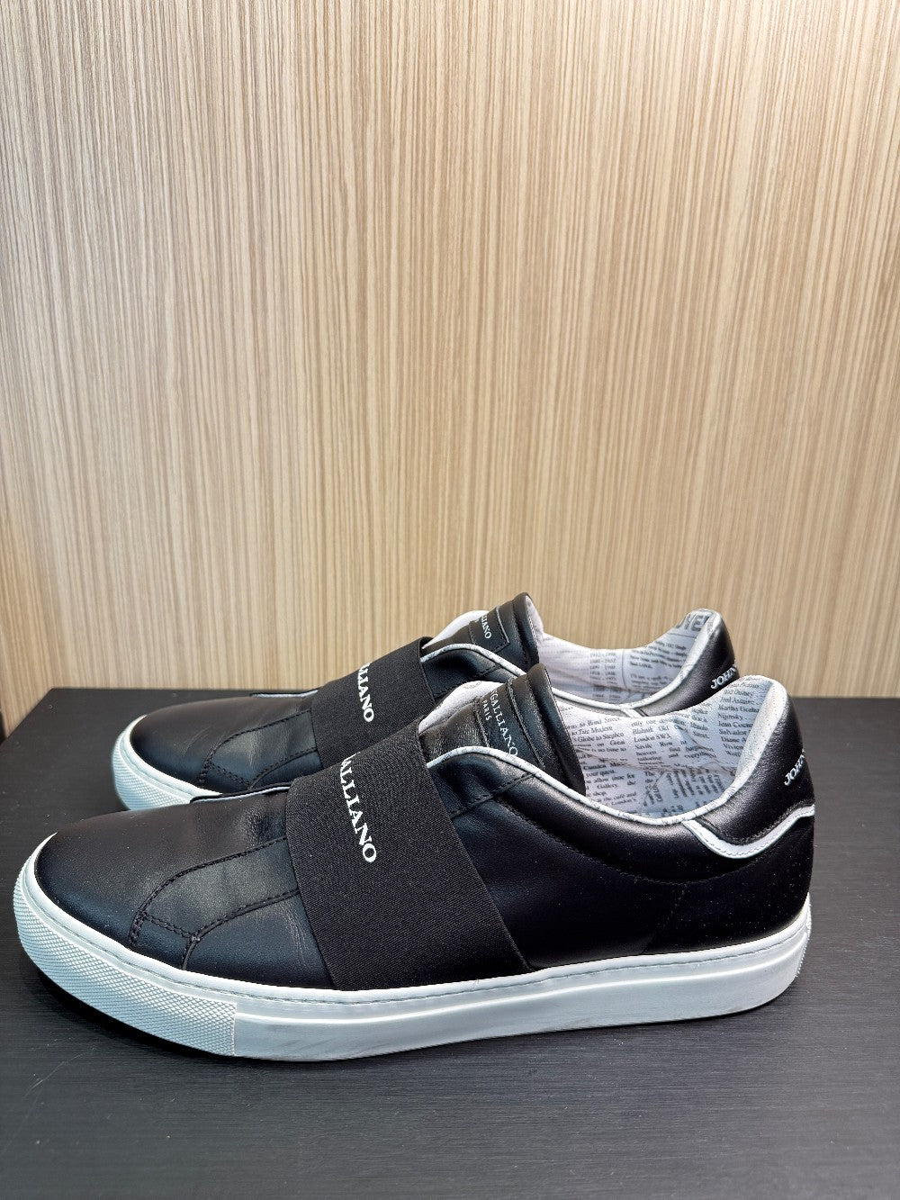 John Galliano Paris Leather Slip-On Sneakers with Logo Strap Size EU 43.5|320