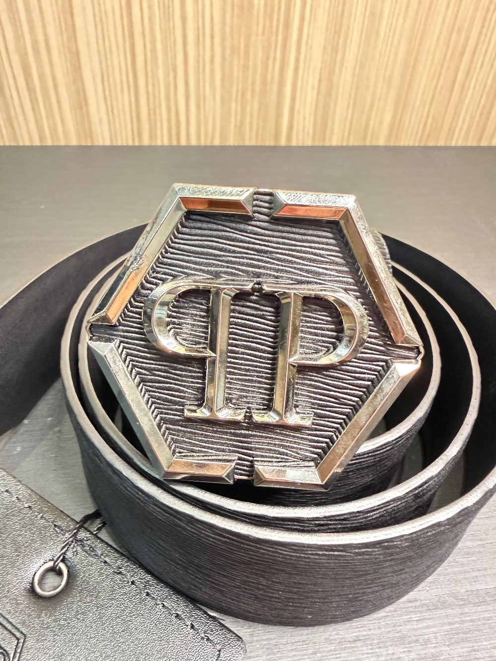 Philipp Plein Men's Black Leather Logo Belt Size 100 Made in Italy|149
