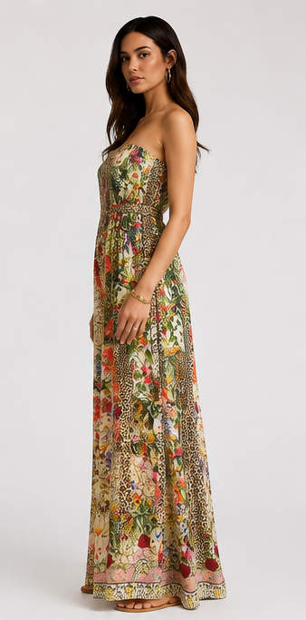 CAMILLA 100% Silk Embellished Floral & Leopard Print Wide-Leg Jumpsuit – Size XL|578