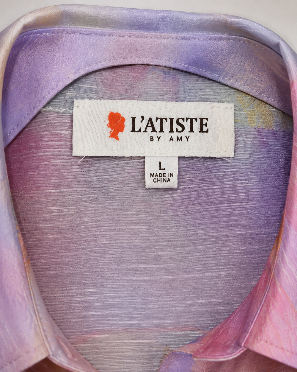 L’Atiste by Amy Pastel Printed Sheer Button-Front Blouse – Size L|561