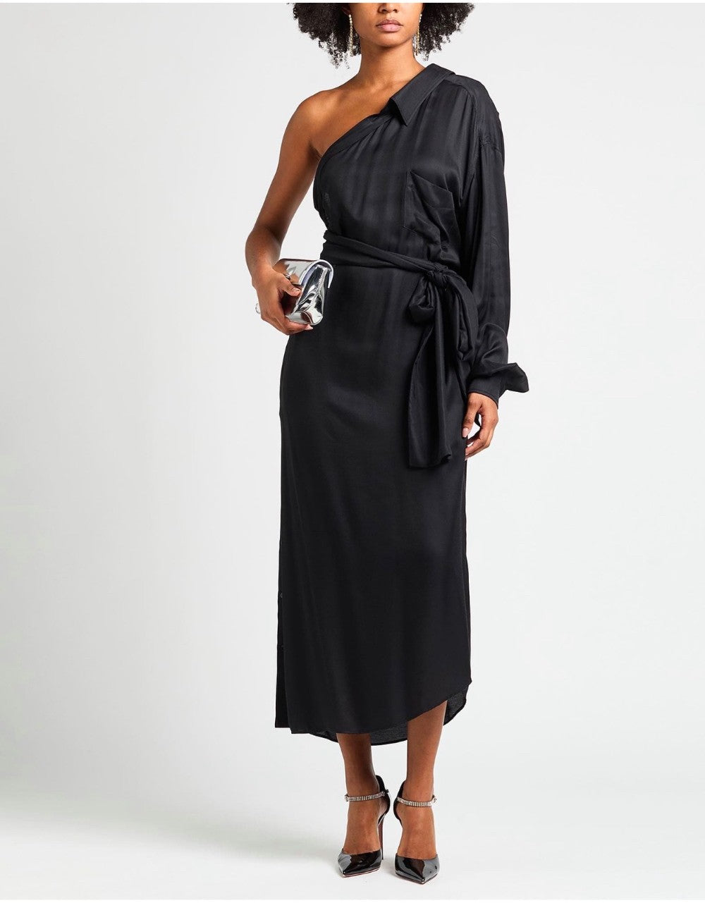 Moschino Couture One-Shoulder Asymmetric Maxi Dress – Black – IT 42 / US 6|510