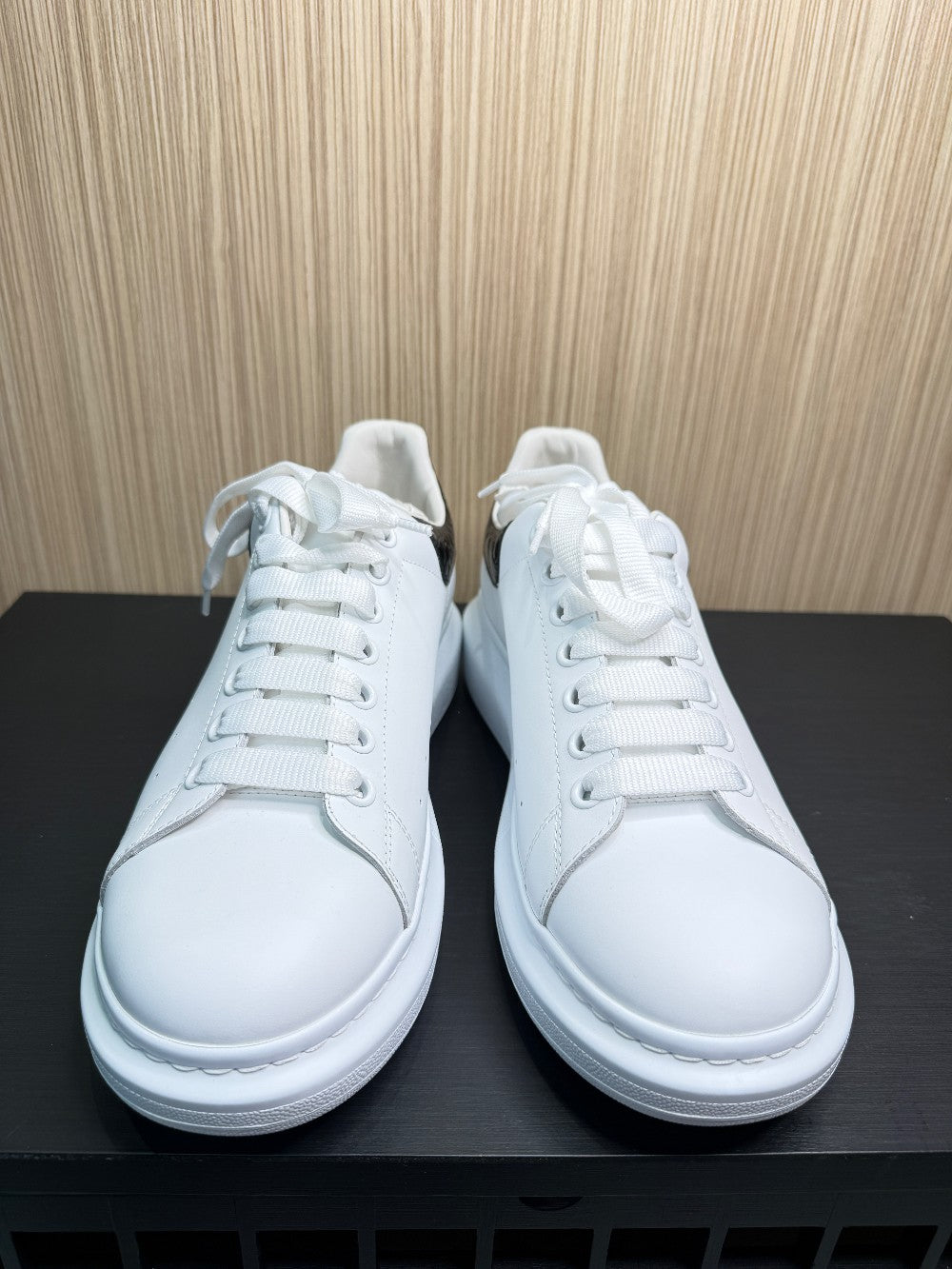 Alexander McQueen Oversized White Leather Sneakers Black Croc Heel Size Size 43.5|155