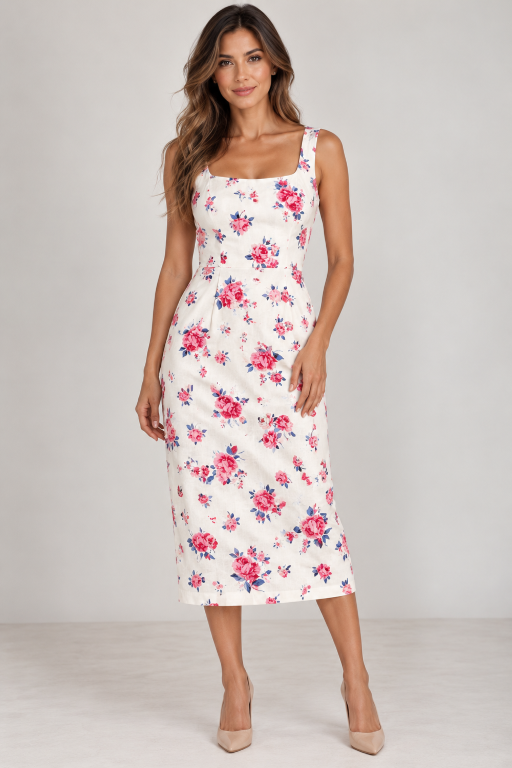 Gulnara Novak Floral Cotton Fitted Midi Dress – Size 42–44|901