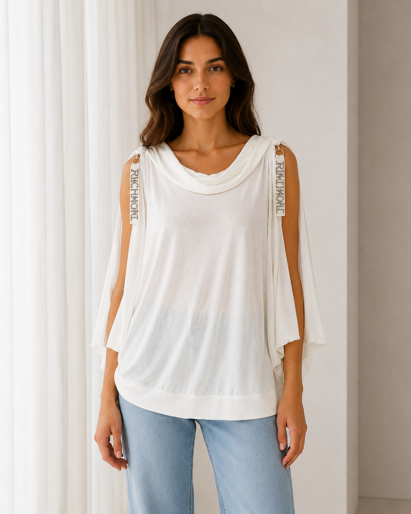 John Richmond Ivory Cashmere Blend Draped Top – Size 44|591