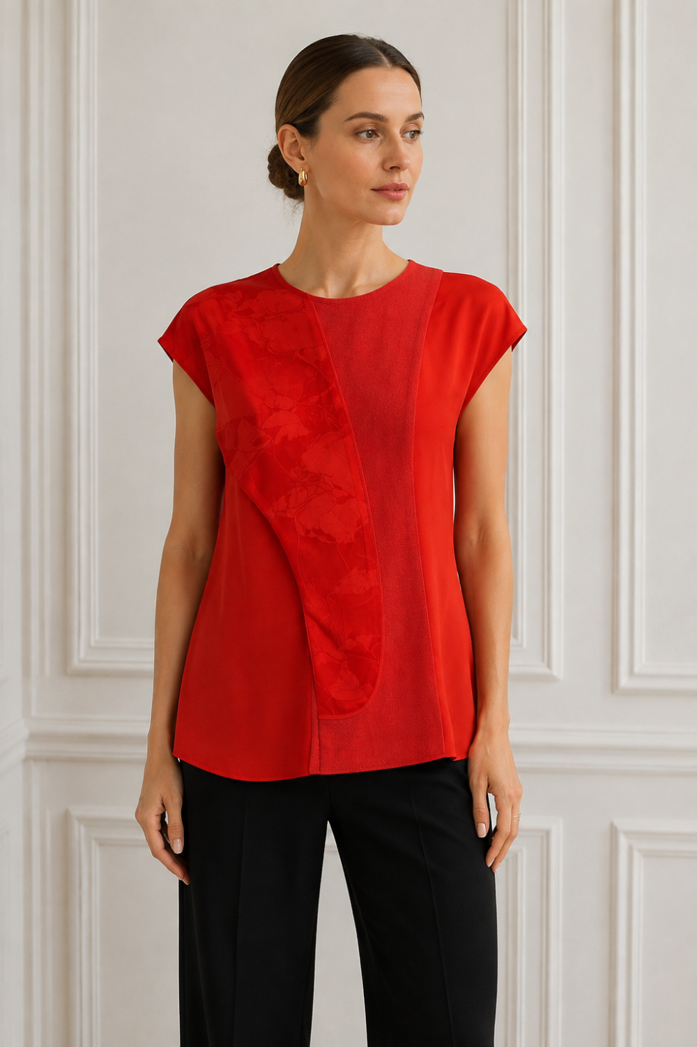 Victoria Beckham Red Silk Draped Floral Panel Top – US 8 / UK 12|542