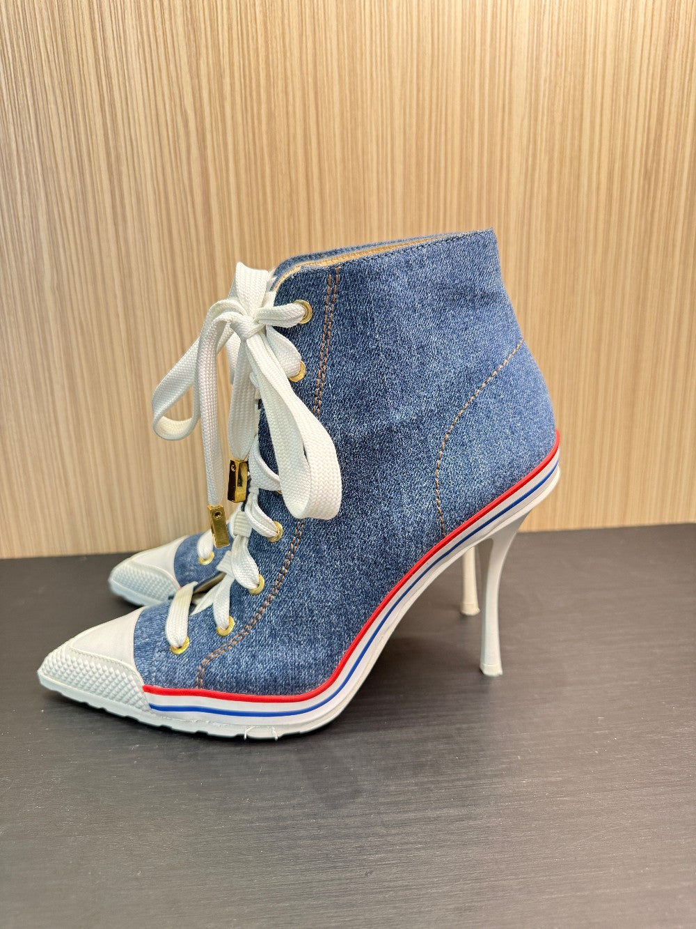 Moschino Couture Denim Lace-Up High Heel Sneaker Boots Size EU 40|308