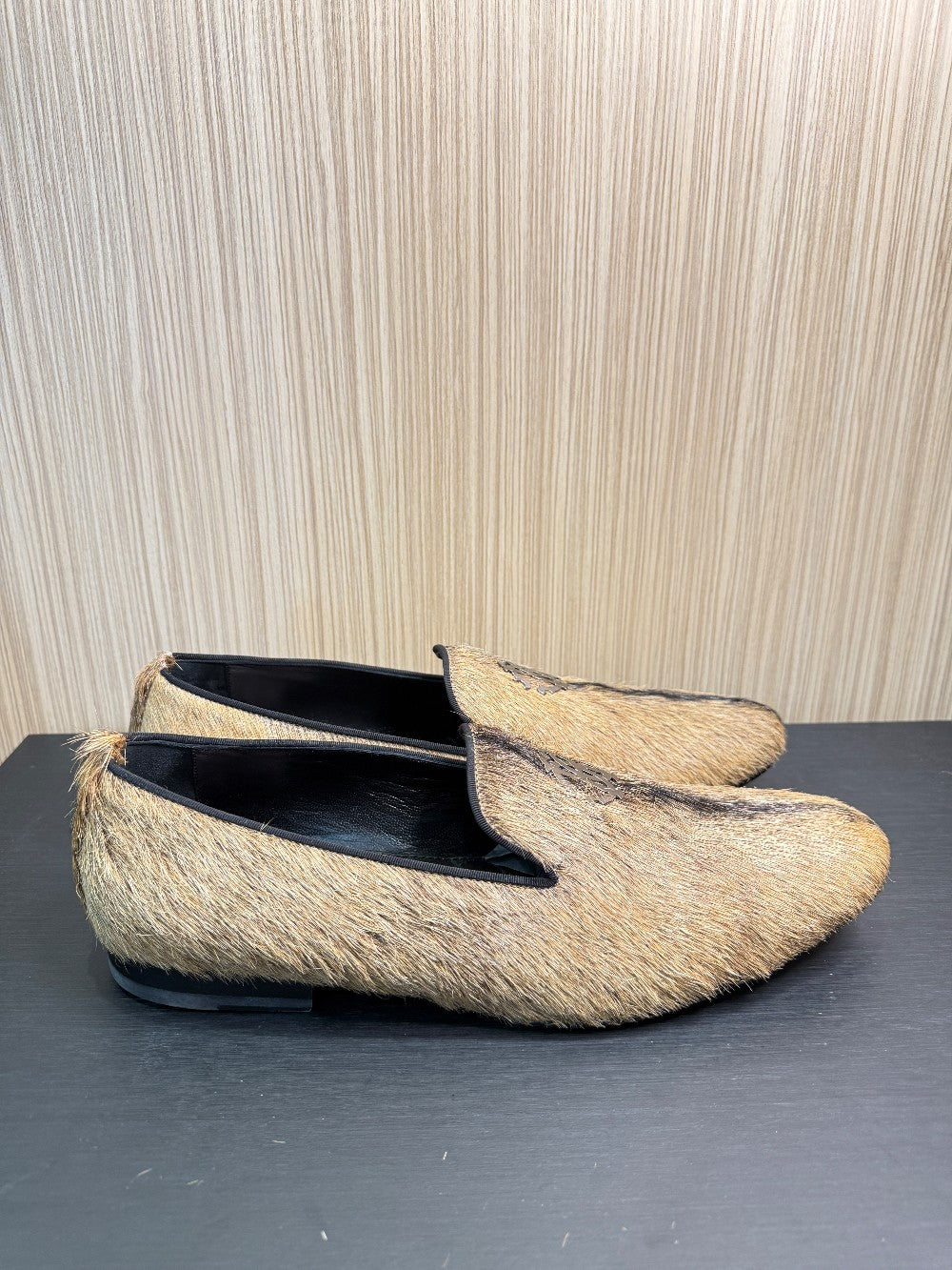 Roberto Cavalli Hair-On Goatskin Smoking Slippers Loafers Size EU 44|272