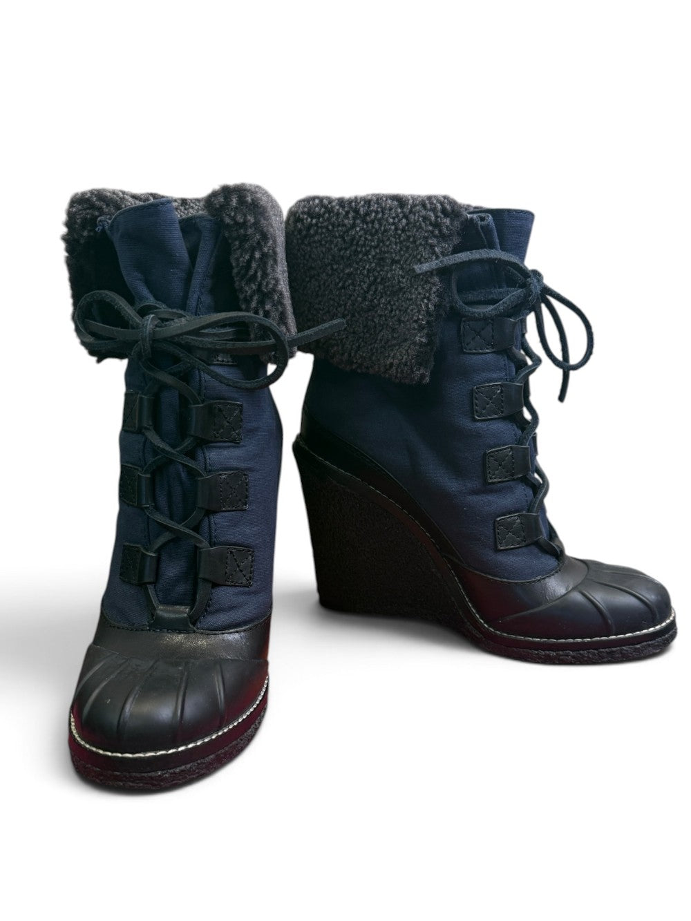 Tory Burch Fairfax 105MM Shearling-Lined Wedge Booties – Size 7|783