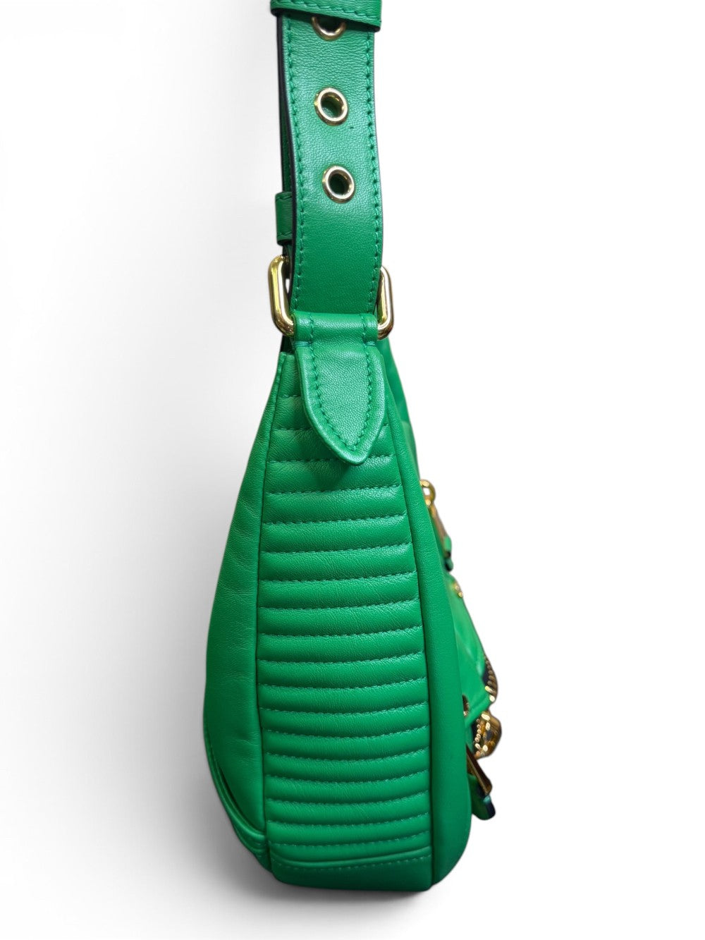 Moschino Milano Green Leather Biker Hobo Shoulder Bag|764