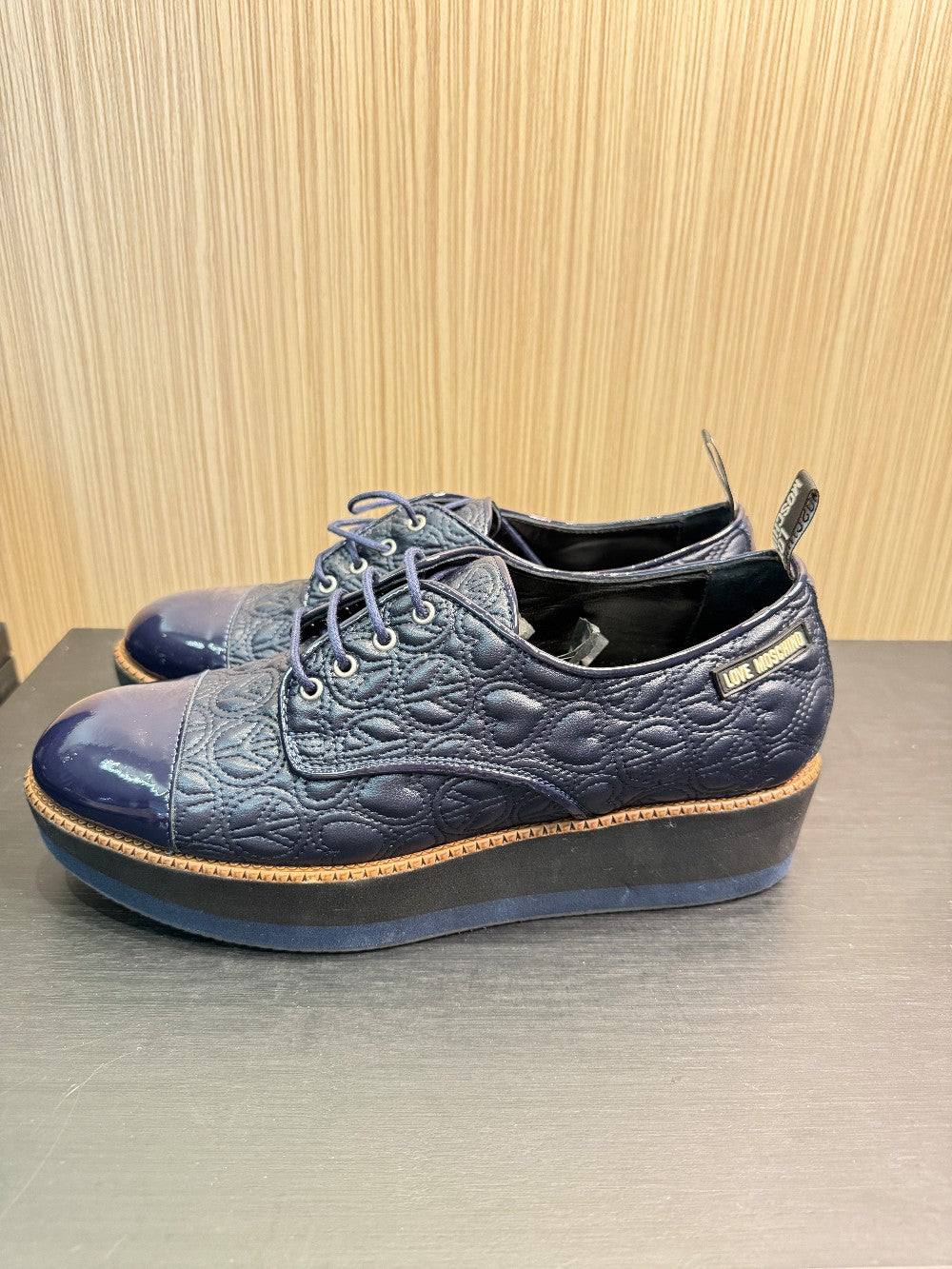 Love Moschino Quilted Platform Oxford Shoes Navy Size EU 39|315