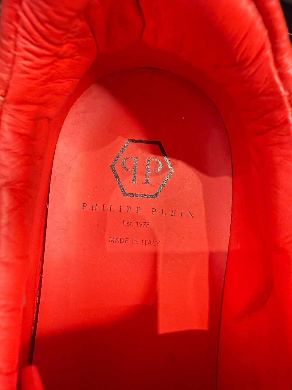 Philipp Plein Red Pebbled Leather Hexagon Logo Sneakers – Size 43|138