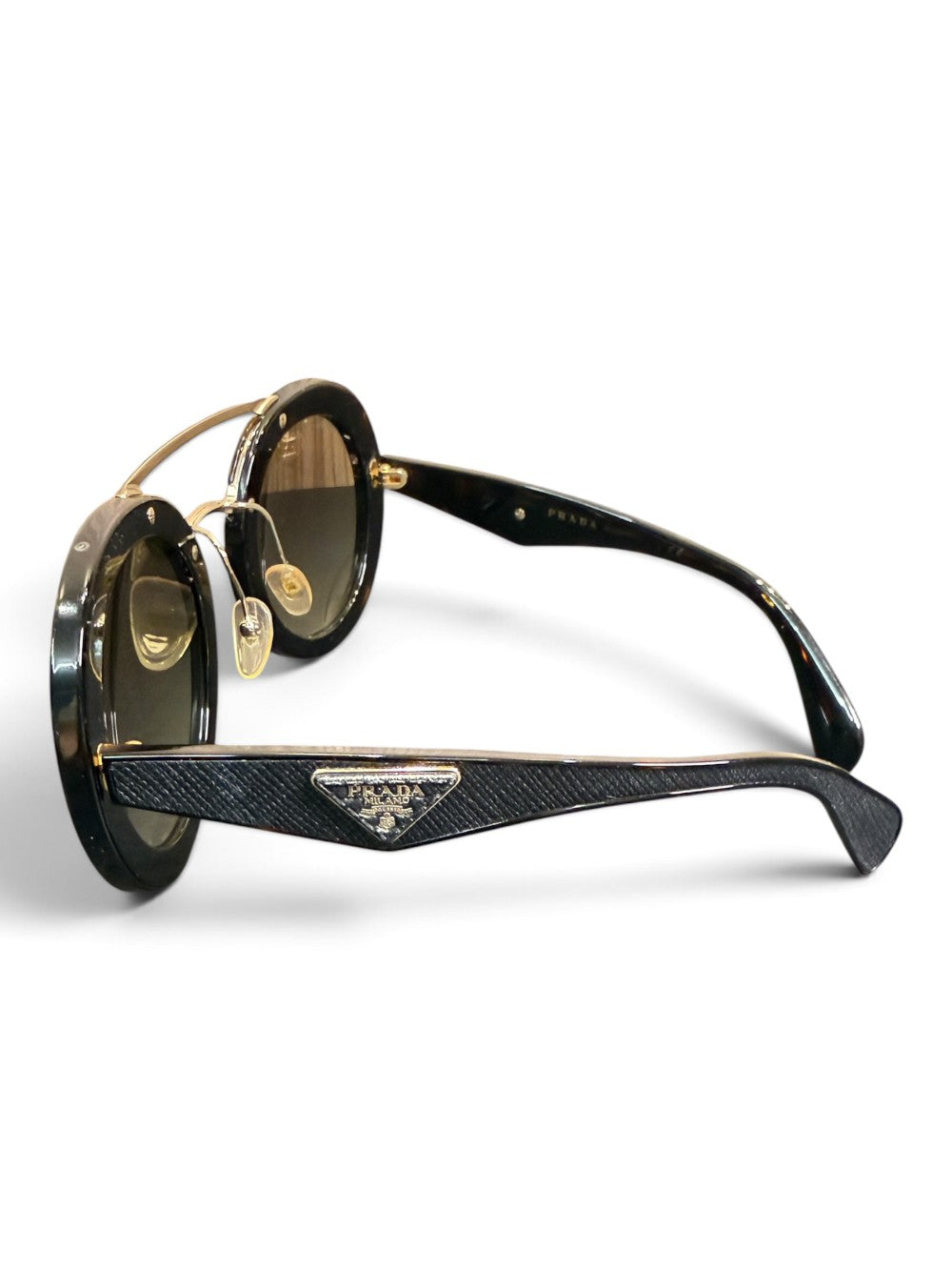 Prada SPR 15S Round Double Bridge Sunglasses Size 53-25-140 – Black|815
