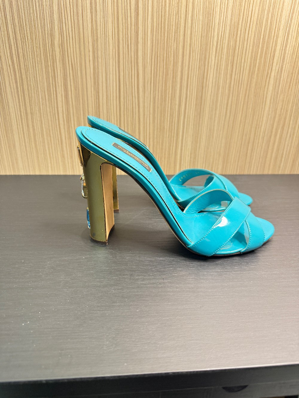 Dolce & Gabbana Crystal Heel Patent Leather Mules|48