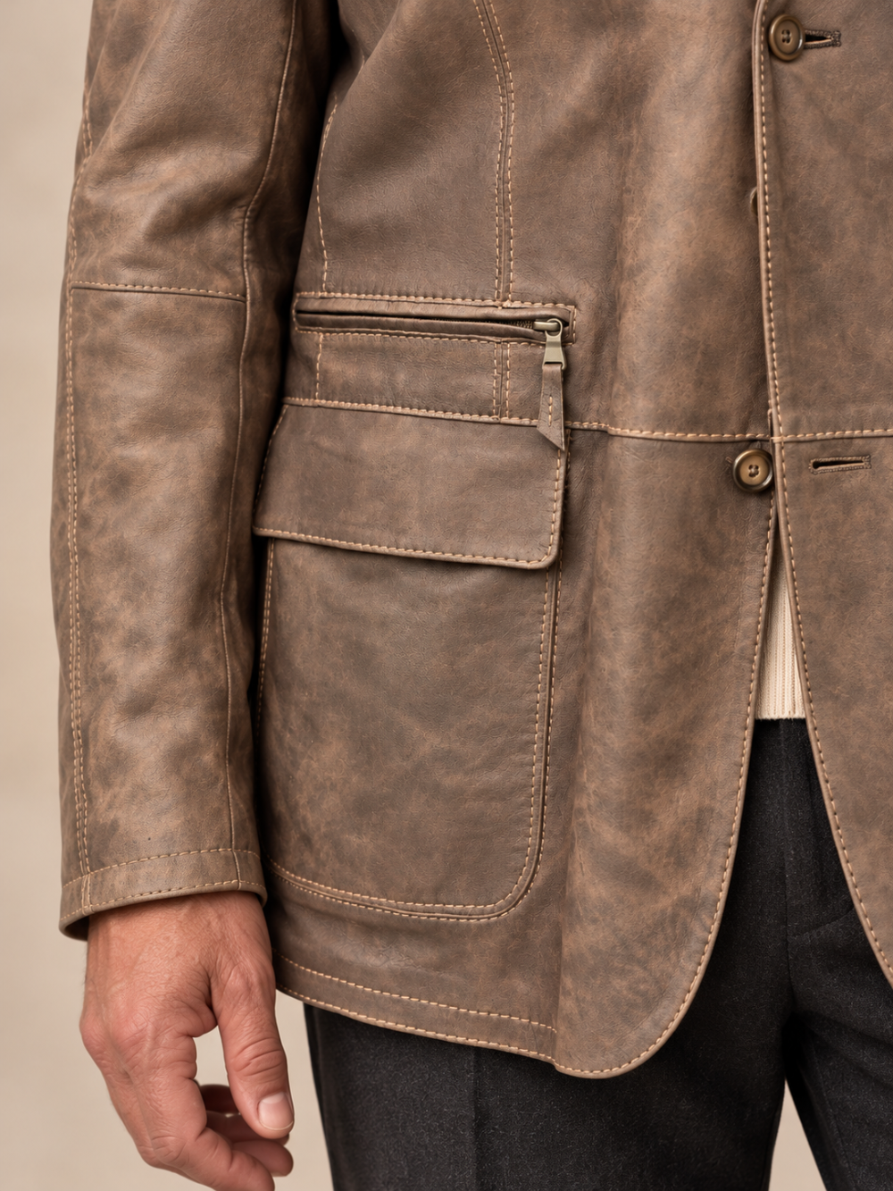 GIMO’S Men’s Lamb Nappa Leather Blazer – Taupe Brown – IT 60|1044