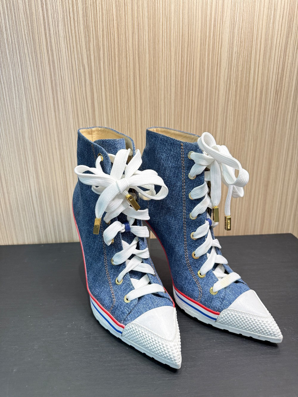 Moschino Couture Denim Lace-Up High Heel Sneaker Boots Size EU 40|303