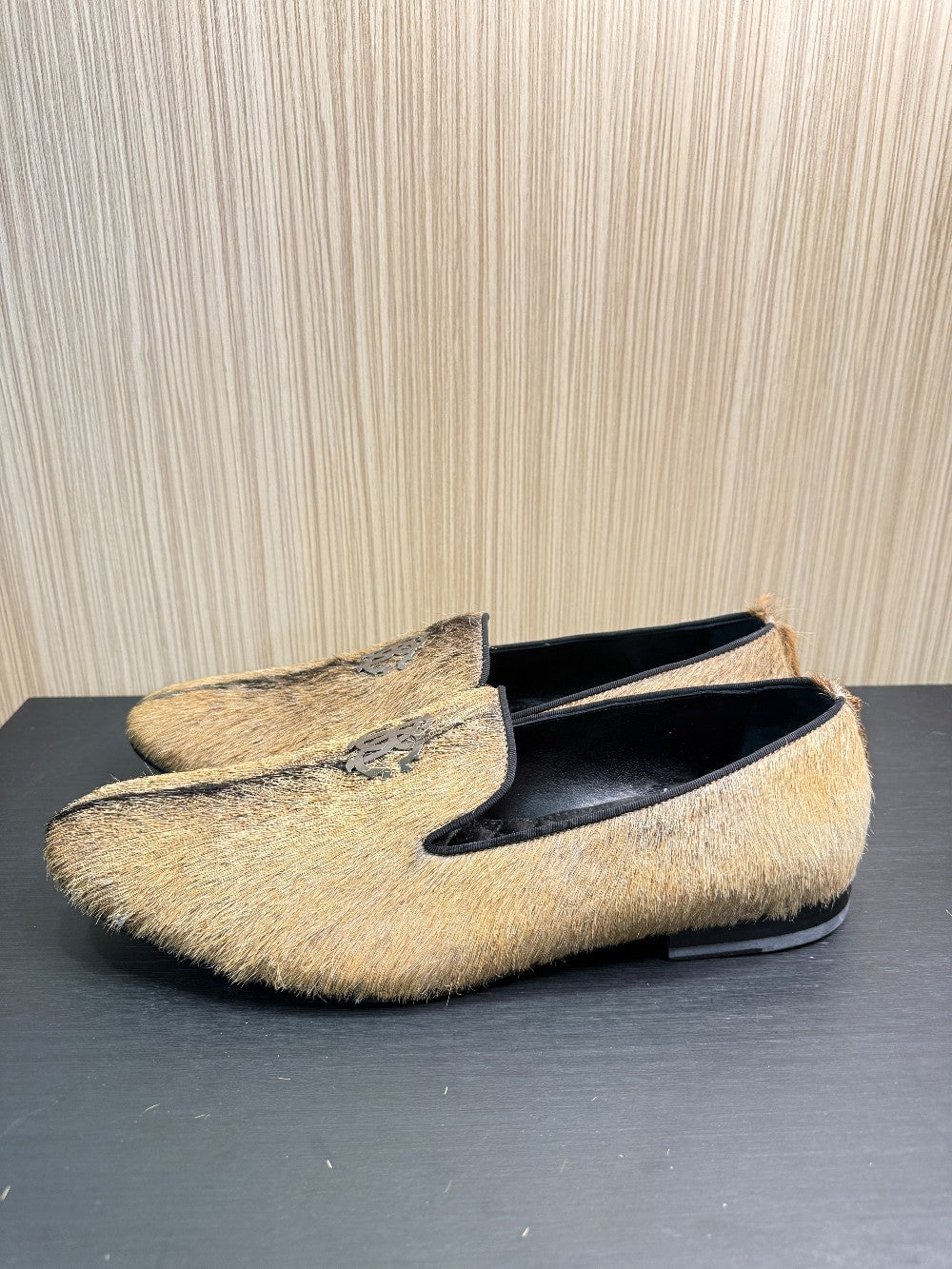 Roberto Cavalli Hair-On Goatskin Smoking Slippers Loafers Size EU 44|269