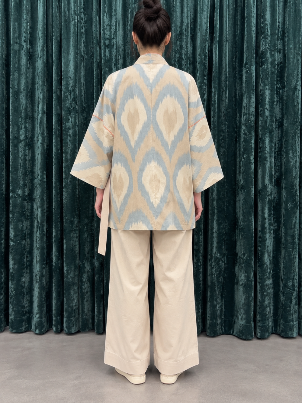 Lazy Mouse Ikat Wrap Kimono & Cropped Pants Set – M|983