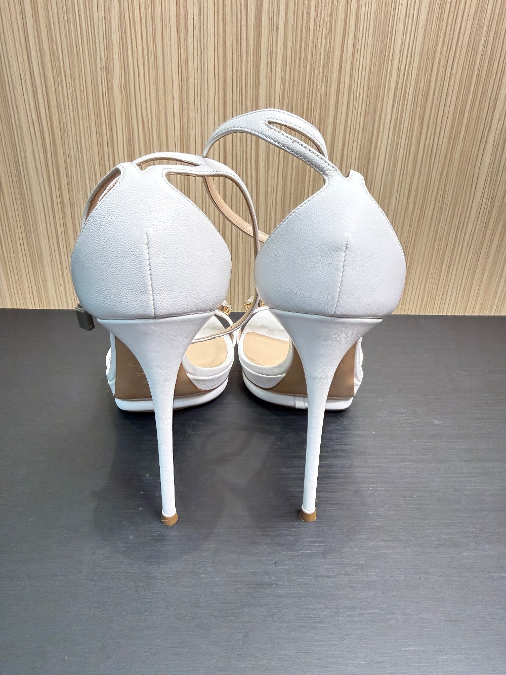 Casadei White Leather Crystal Embellished Platform Sandals Size 39|165