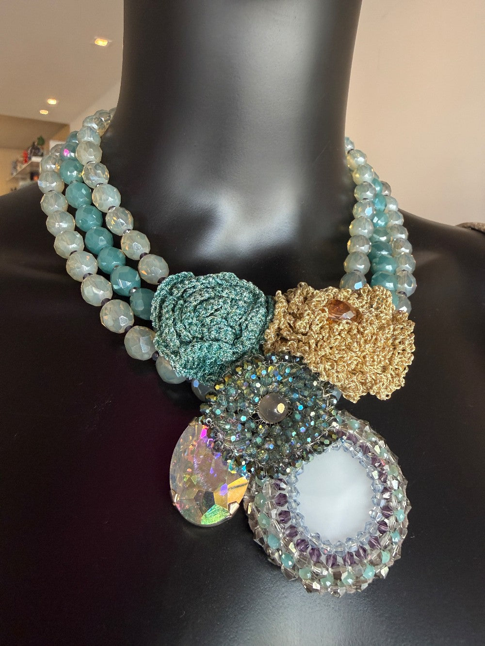 Ottaviani Turquoise Multi-Strand Crystal Statement Necklace|855