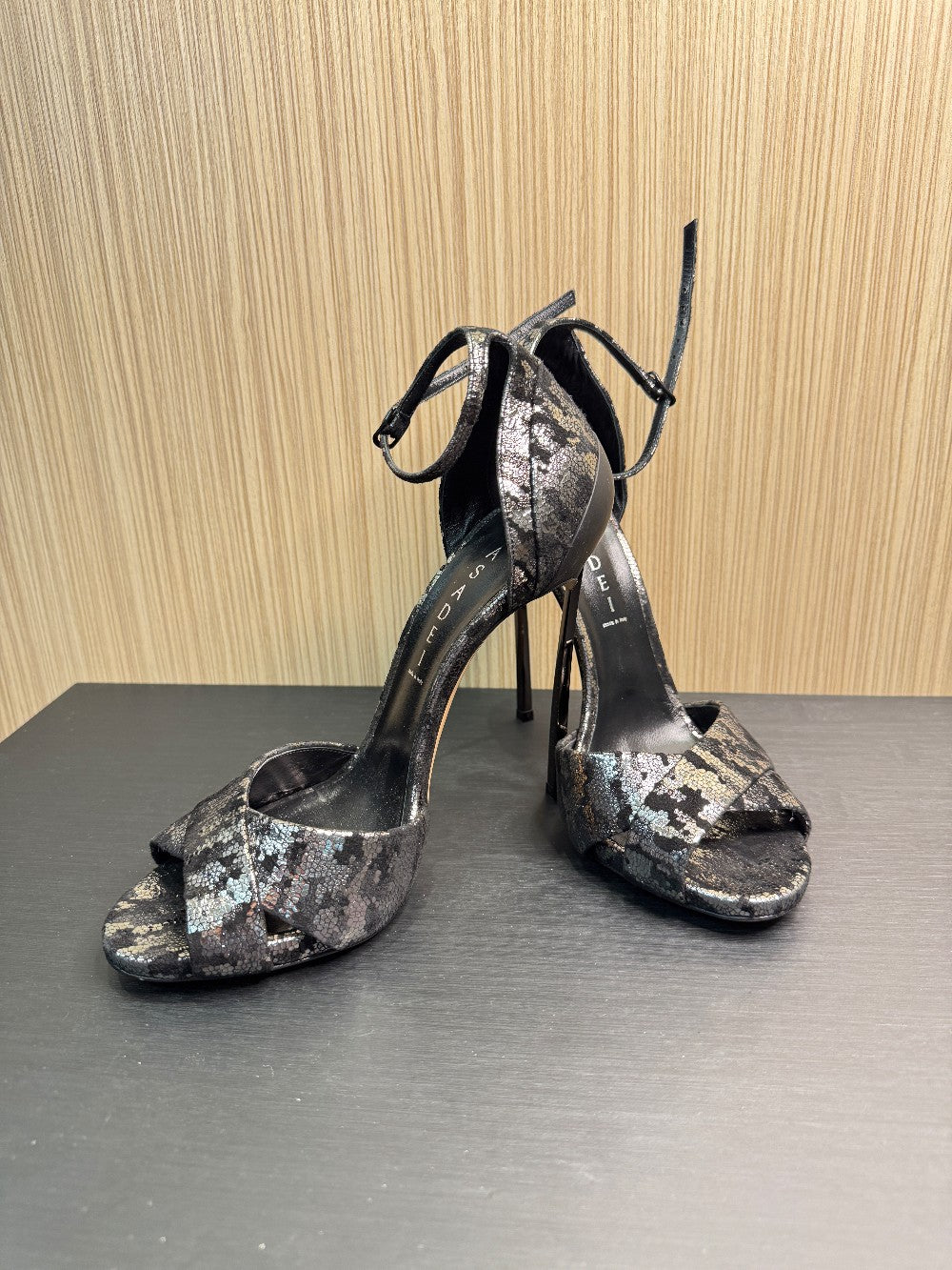 Casadei Metallic Snakeskin-Effect Ankle Strap Sandals|80