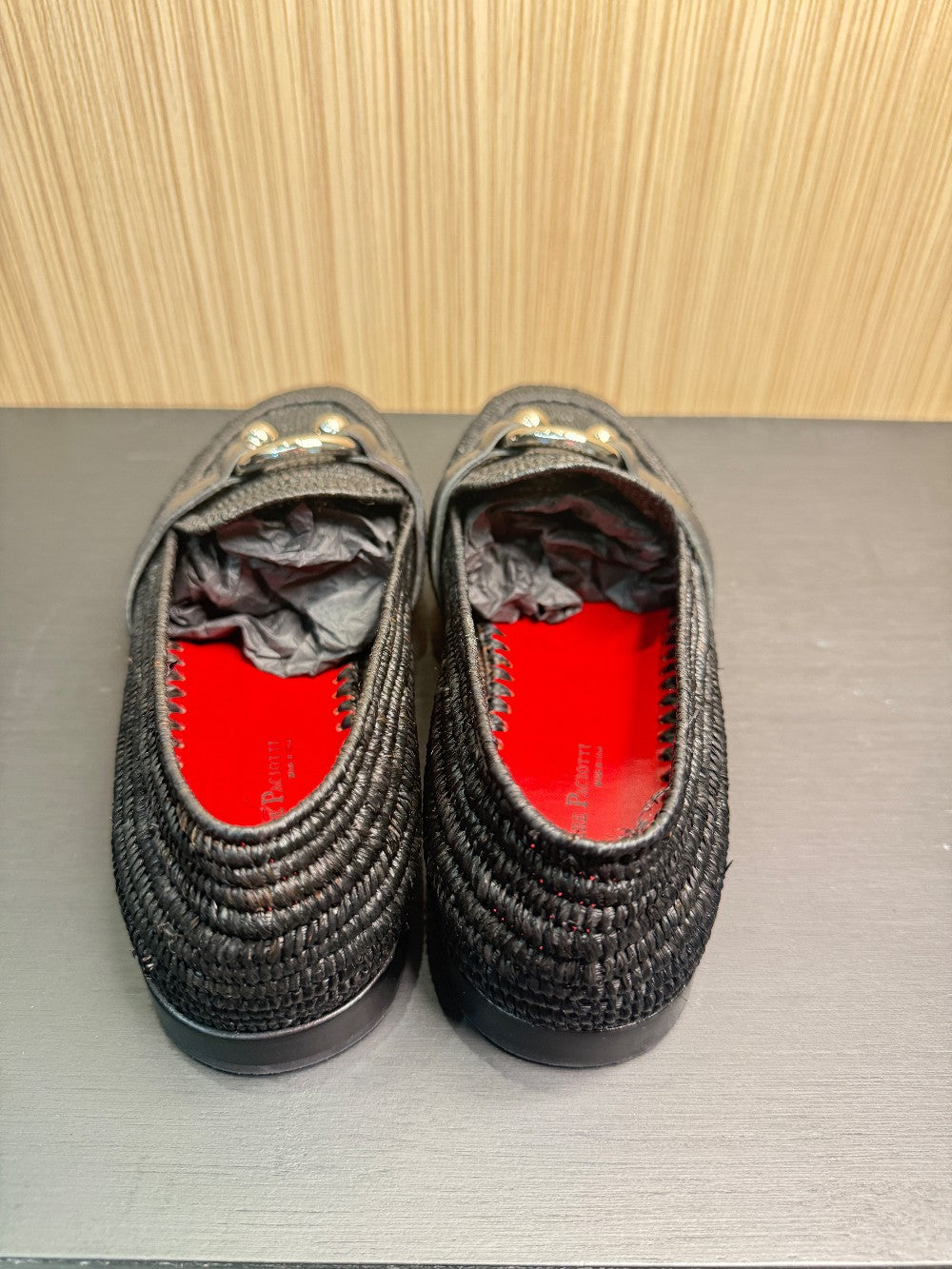 Cesare Paciotti Black Woven Leather Loafers with Signature Hardware – Size 40|129