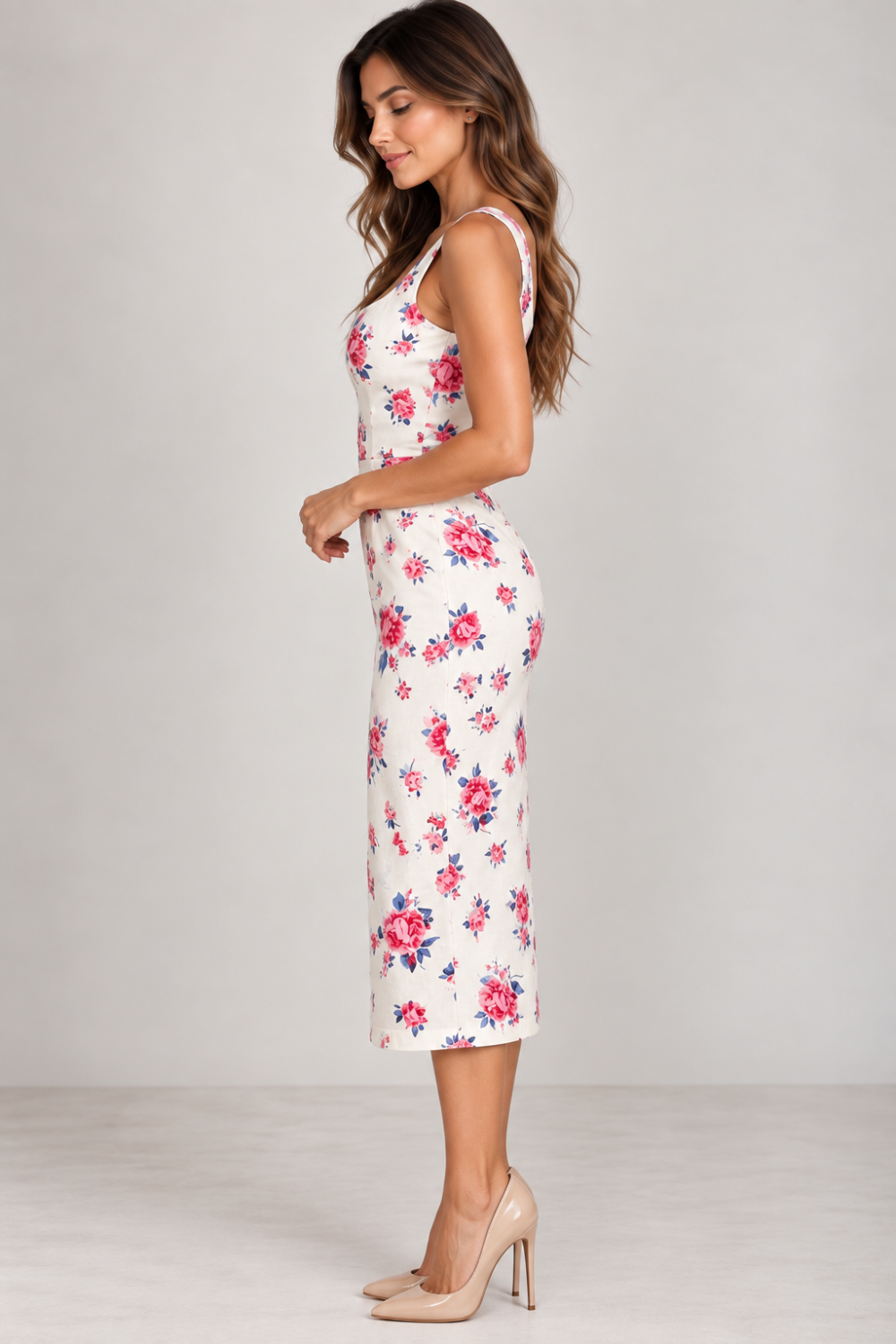 Gulnara Novak Floral Cotton Fitted Midi Dress – Size 42–44|902