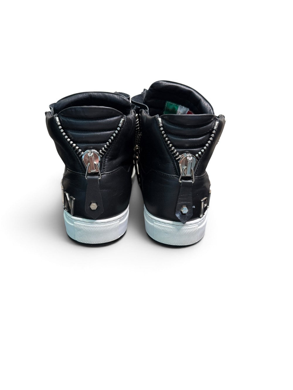 Philipp Plein Black Leather Zip High-Top Sneakers Size EU 41|500