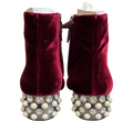 Miu Miu Burgundy Velvet Pearl & Crystal Embellished Heel Ankle Boots – Size 41|923