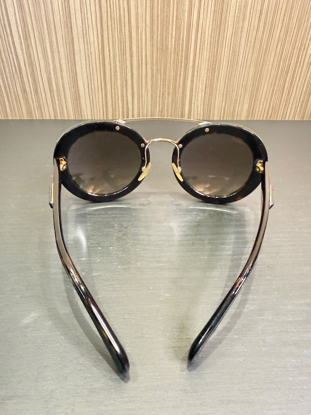 Prada SPR 15S Round Double Bridge Sunglasses Size 53-25-140 – Black|420