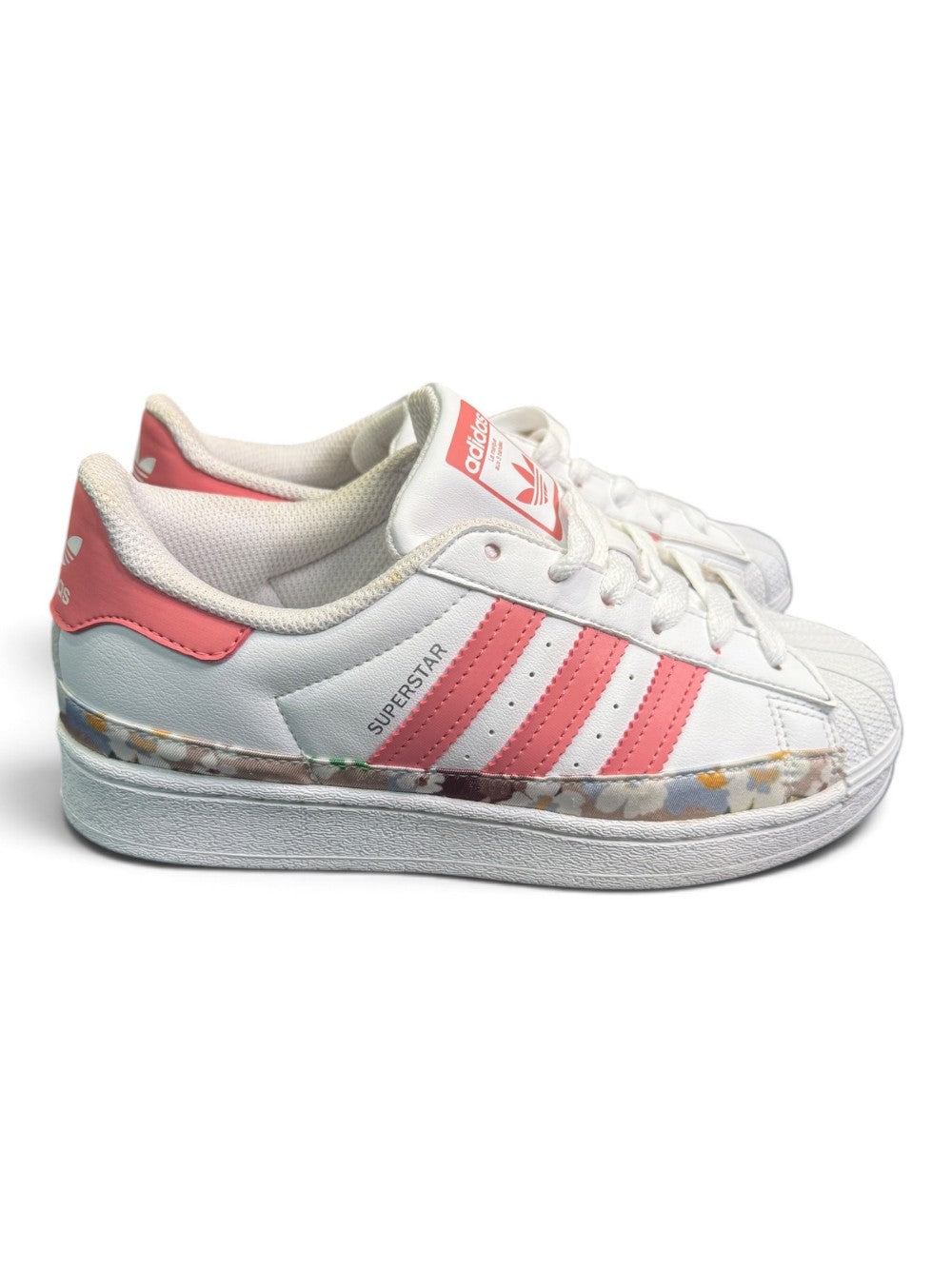 adidas Originals Superstar C White & Pink Floral Sneakers – US 2Y (EU 33½)|1005