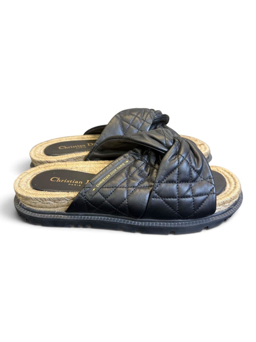 Christian Dior Cannage Quilted Leather Espadrille Slides Black – EU 41|958