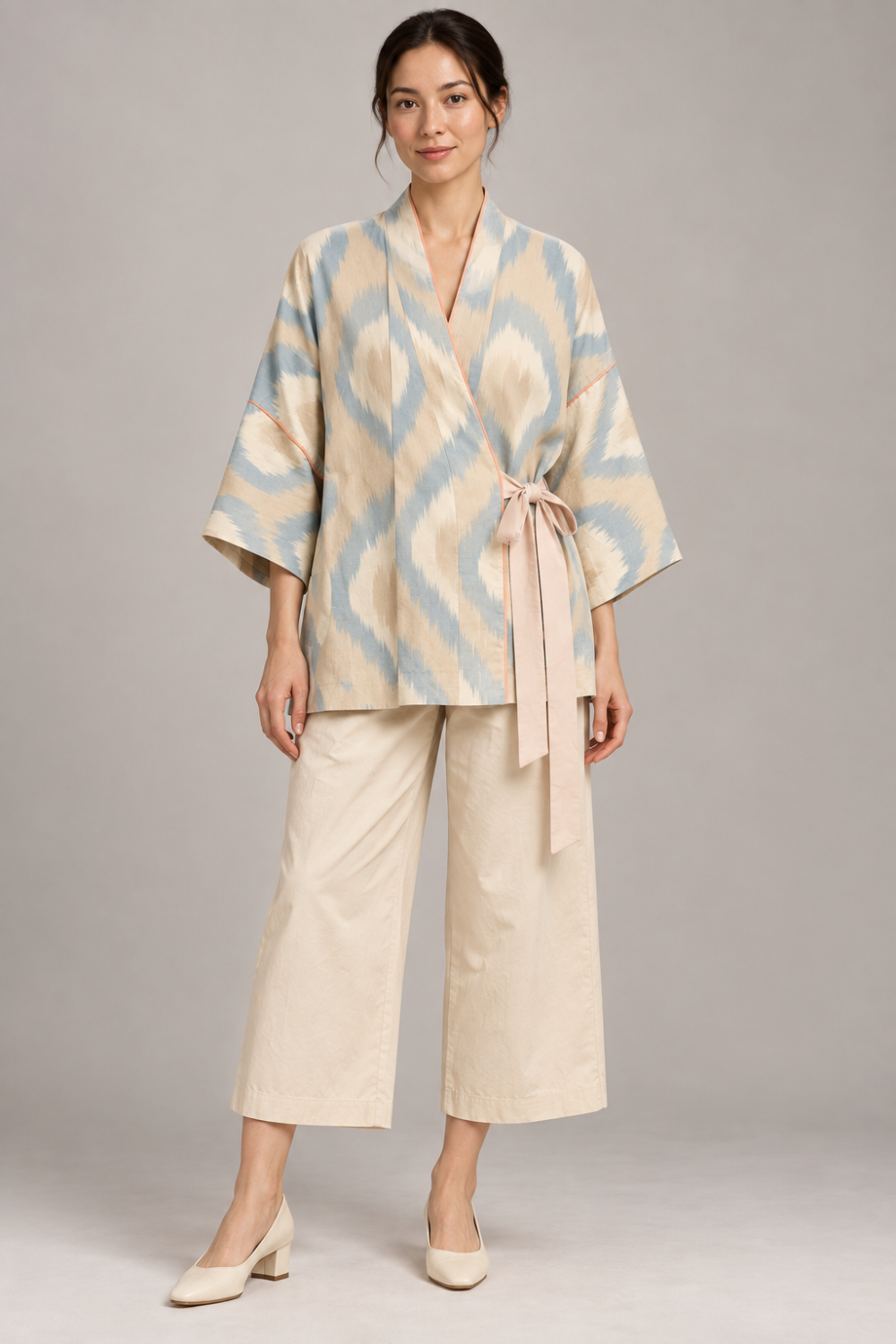 Lazy Mouse Ikat Wrap Kimono & Cropped Pants Set – M|982