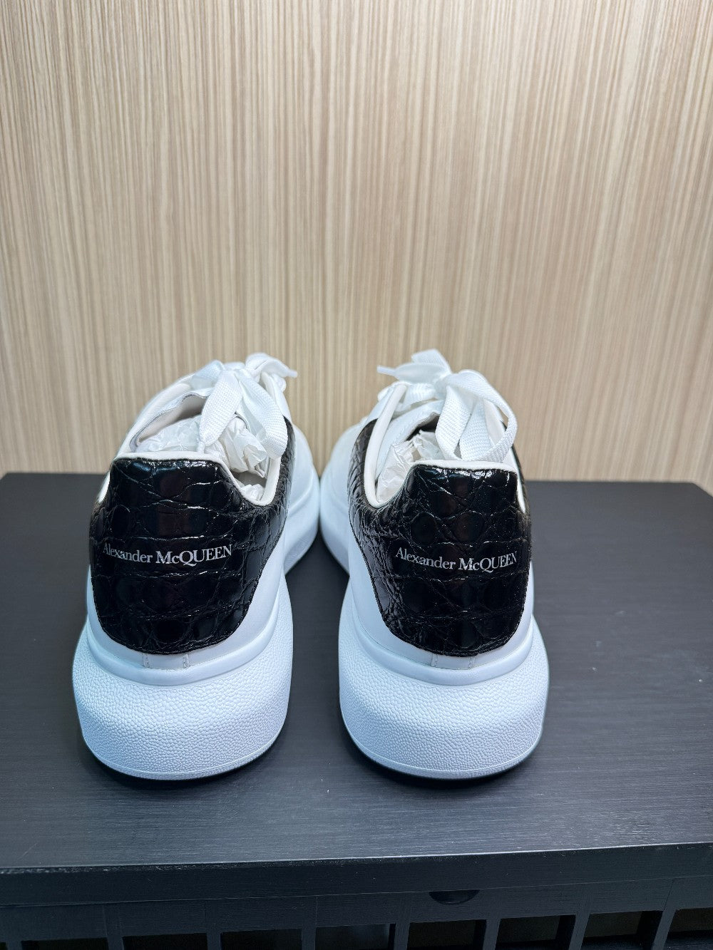 Alexander McQueen Oversized White Leather Sneakers Black Croc Heel Size Size 43.5|157