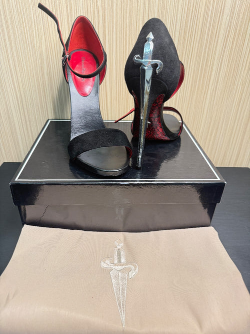 Cesare Paciotti Dagger Heel Black Suede Ankle Strap Sandals – Size 40|107