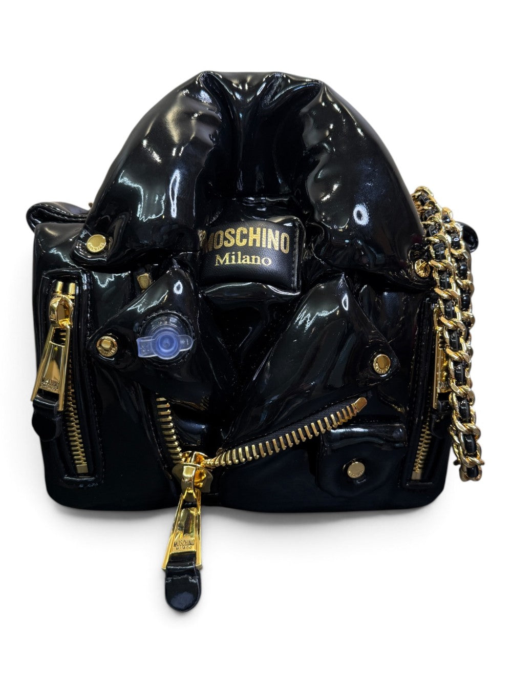 Moschino Milano Biker Jacket Black Leather Shoulder Bag|760