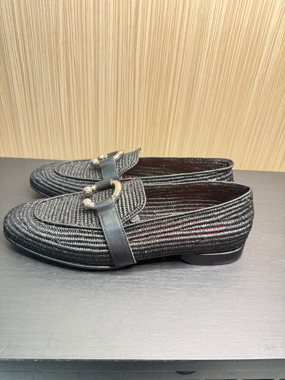 Cesare Paciotti Black Woven Leather Loafers with Signature Hardware – Size 40|127