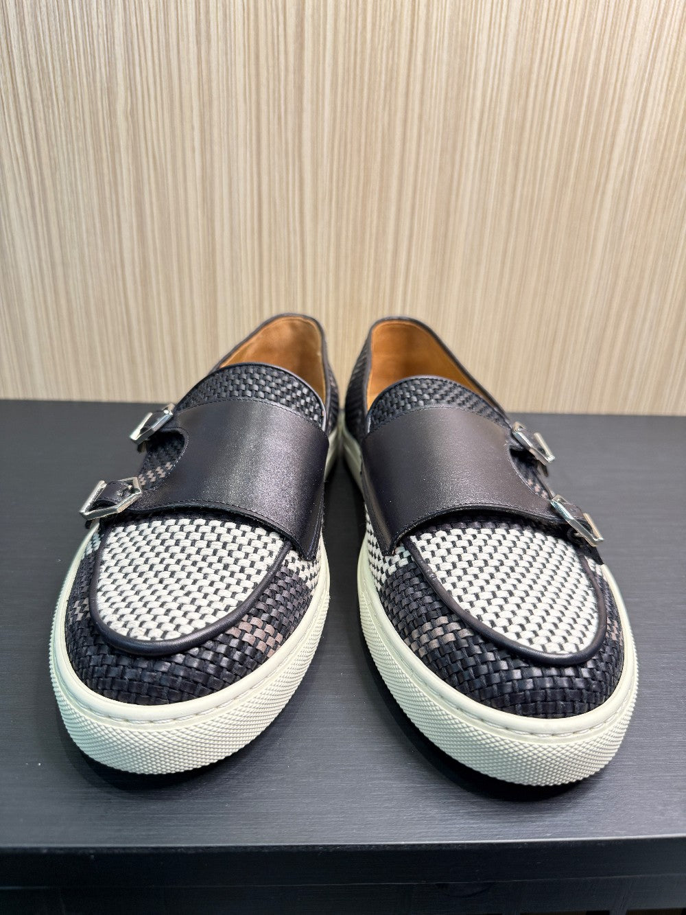 Superglamourous Men's Woven Leather Double Monk Loafers & Matching Belt Set|84