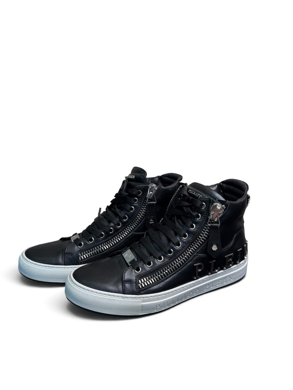 Philipp Plein Black Leather Zip High-Top Sneakers Size EU 41|498